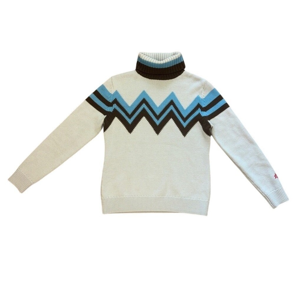 Perfect Moment Light Blue Chevron Zip-Turtleneck Sweater - Picture 2 of 9